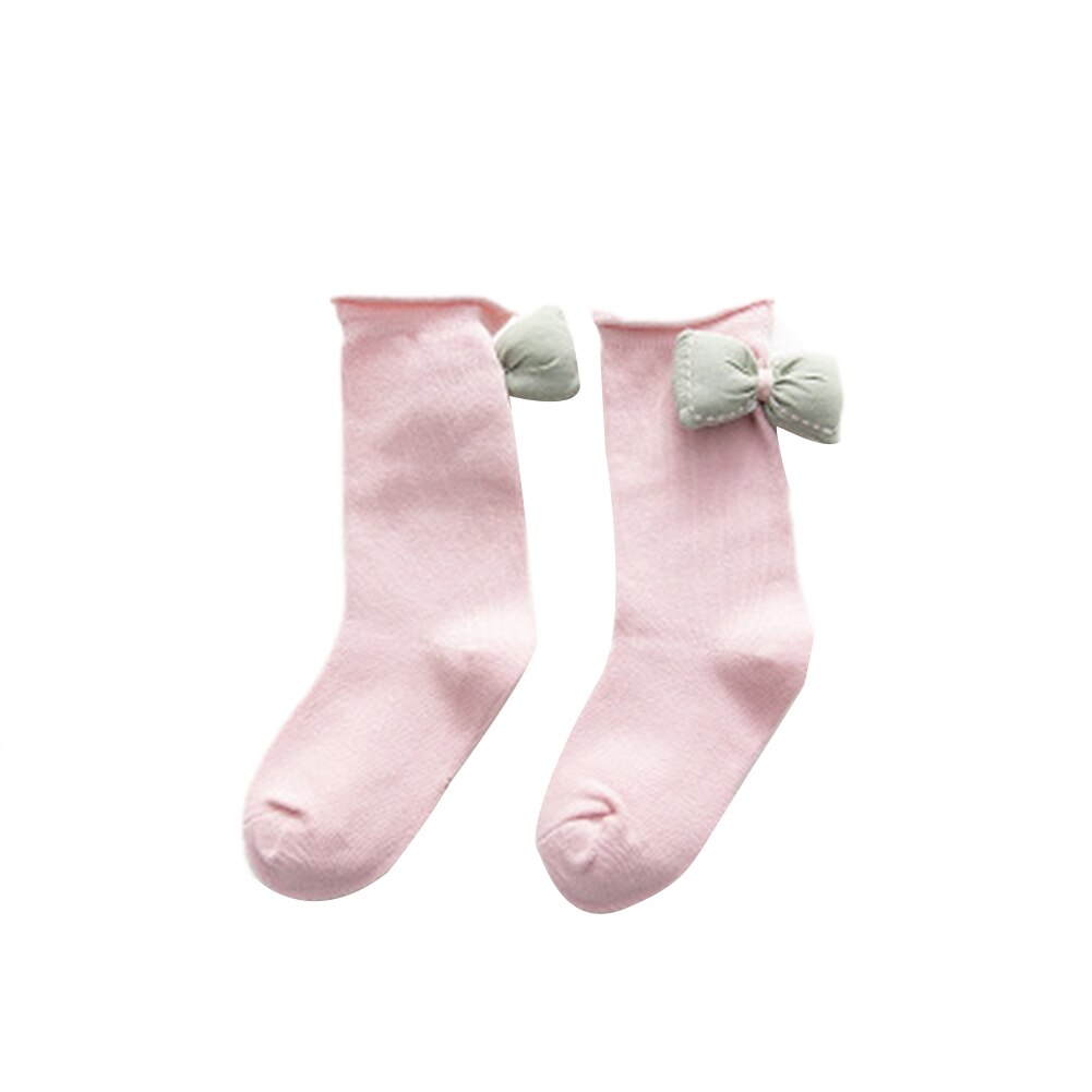 Crianças 3d bowknot meias crianças meninas antiderrapante malha joelho alta meia bonito algodão meados do tubo meias perna sólida mais quente: Rosa / 5-8Y