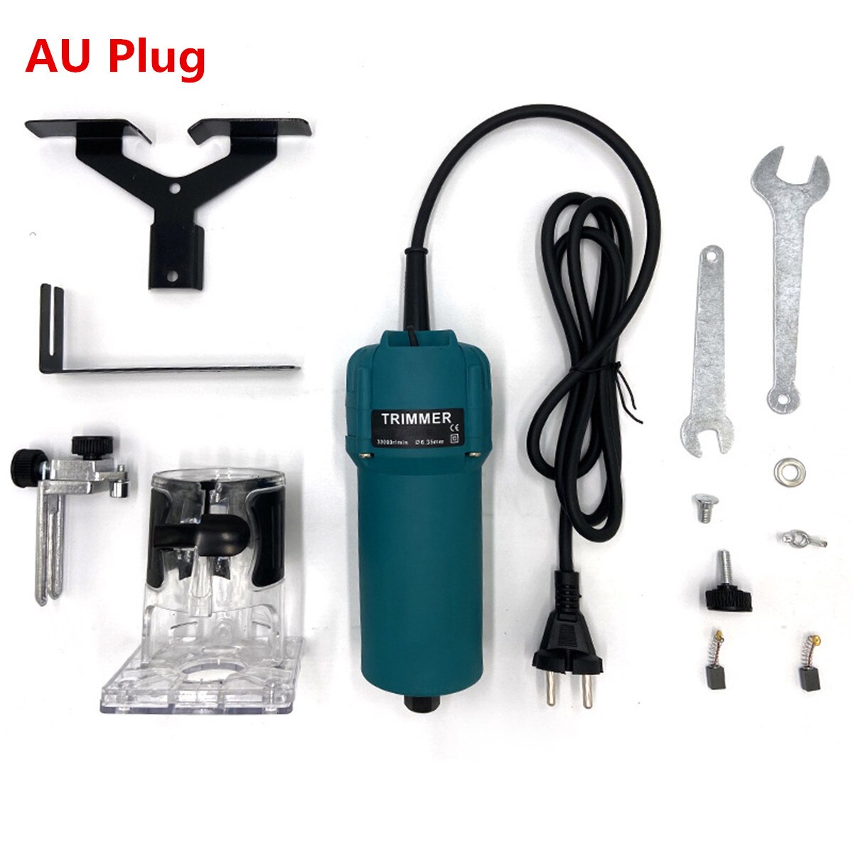 2300W 30000rpm Wood Electric Hand Trimmer Woodworking Engraving Slotting Trimming Hand Carving Machine Wood Router Joiners Set: Blue AU Plug