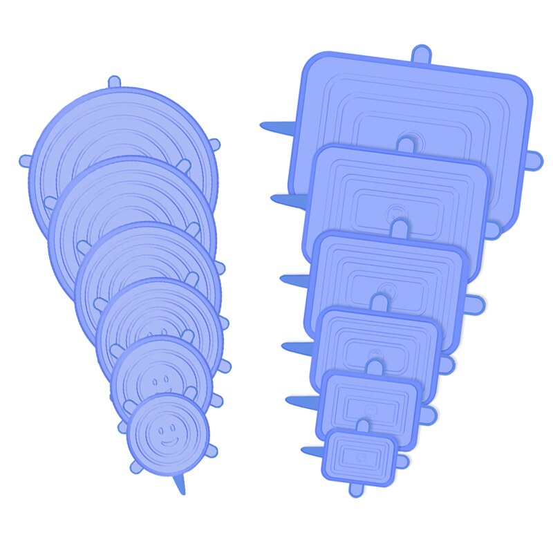 6/12 PCS Silikon Abdeckungen Anpassungsfähig Silikon Deckel Silikon Kappen für Lebensmittel Universal Gericht Stretch Deckel für Dosen Küche Zubehör: Blue SET / 12Pcs