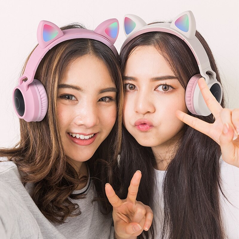 Drahtlose Kopfhörer, LED leucht Katze Ohren 5,0 Bluetooth Kopfhörer Unterstützung TF Karte, musik Headset für freundlicher und Mädchen