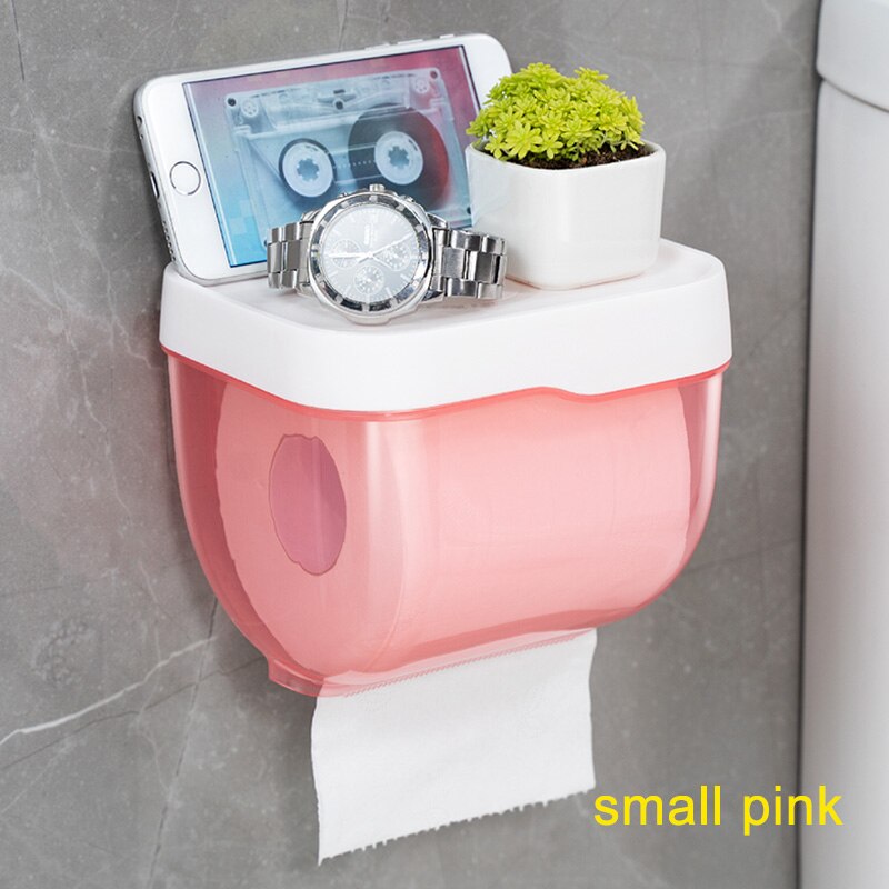 Montagem na parede de plástico suporte de papel higiênico banheiro wc suporte de toalha de papel higiênico prateleira de armazenamento rack de papel caixa de papel higiênico: S-pink