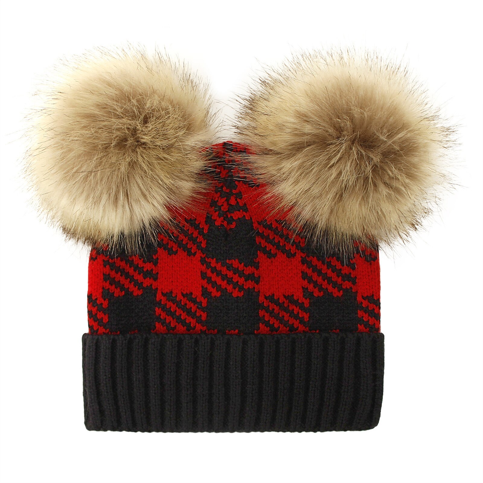 Baby Pet Met Decoratieve Pluche Ballen Plaid Gedrukt Patroon Warme Hoed Voor Winter/Herfst 0-2 Jaar: F