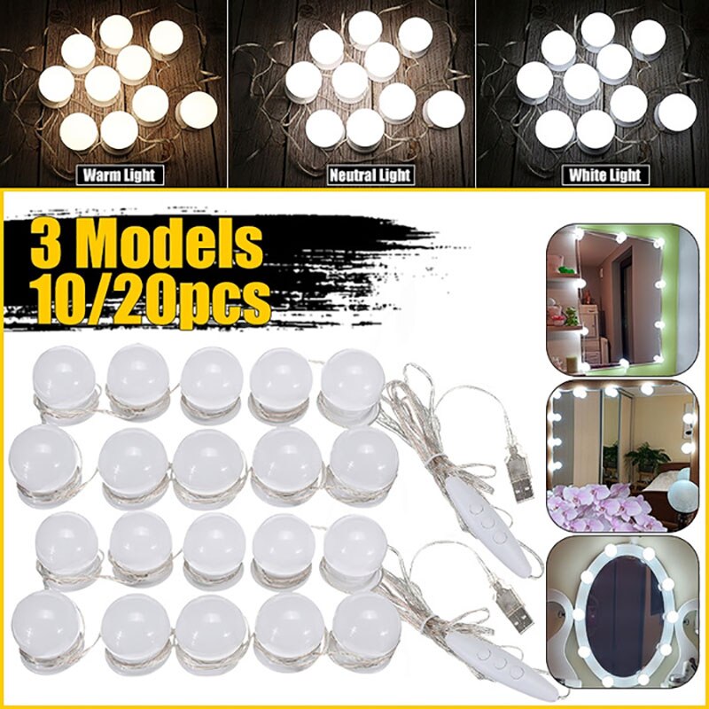 Hollywood Style LED Bulbs Vanity Makeup Dressing Table USB Mirror Lights Kit