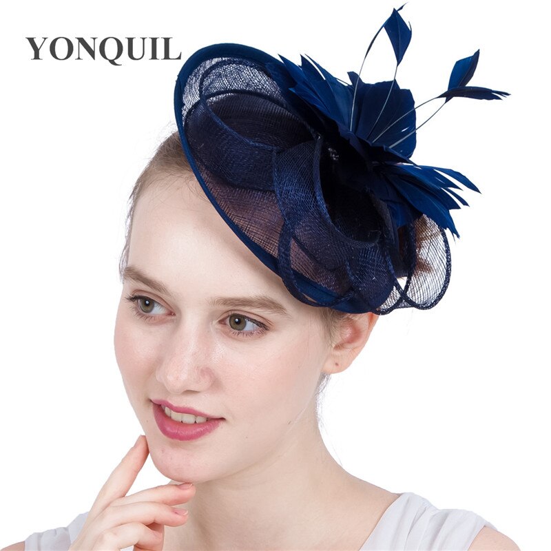 Marineblå  or 17 farver fest fascinator hatte fjer blomsterhat damekirke royal ascot hårtilbehør syf 118: Flåde