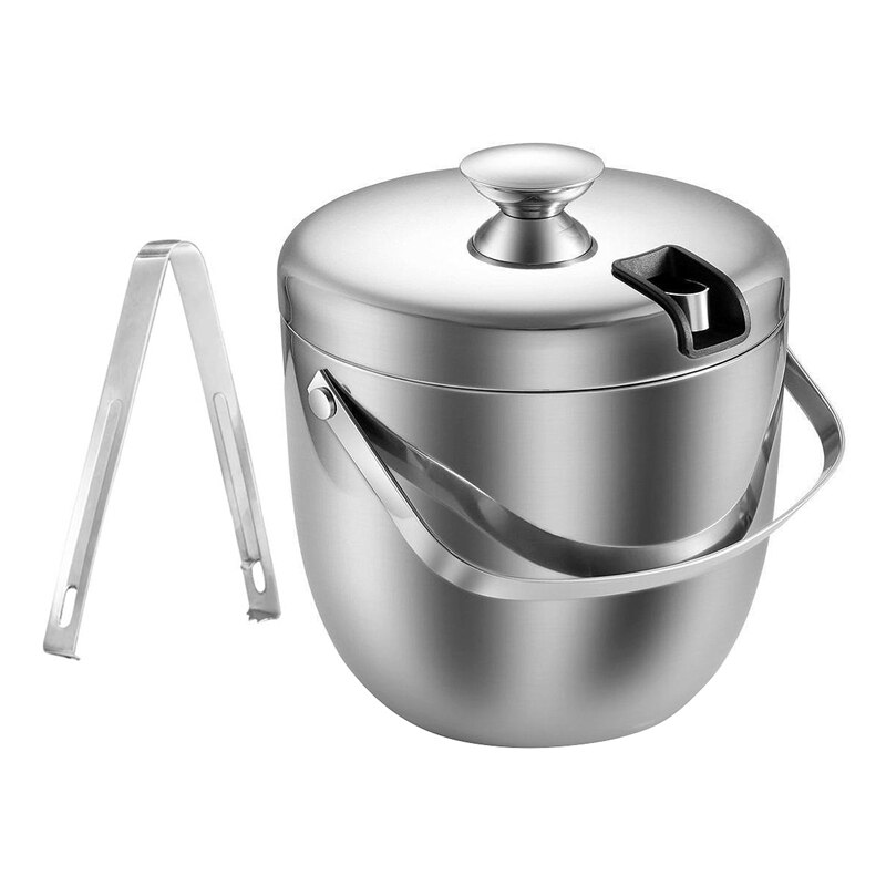 Isspand, isbeholder i rustfrit stål dobbeltvægget isspand med tang og lågisbeholder (2.8l): Default Title