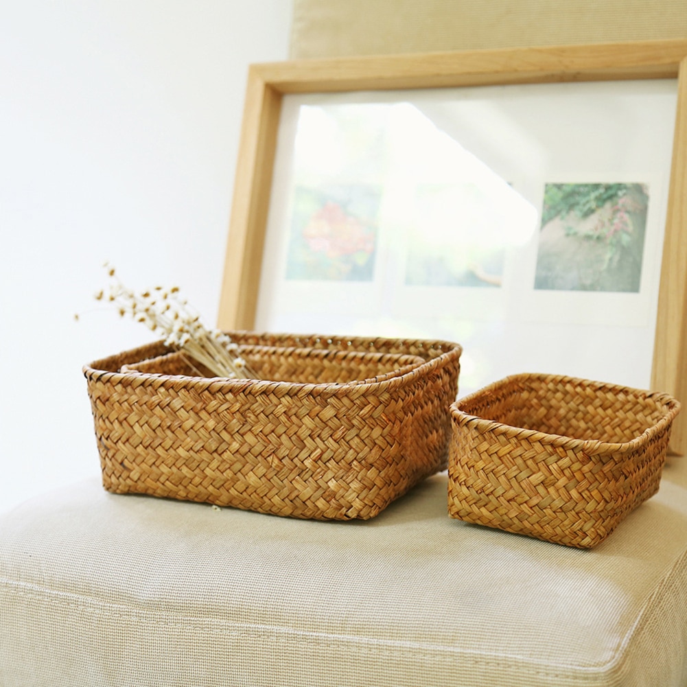 Handmade Weaving Fruit Basket Storage Rattan Cosmetics Cloth Vegetables Fruit Sundries Decoration Tea Basket Picnic Tools