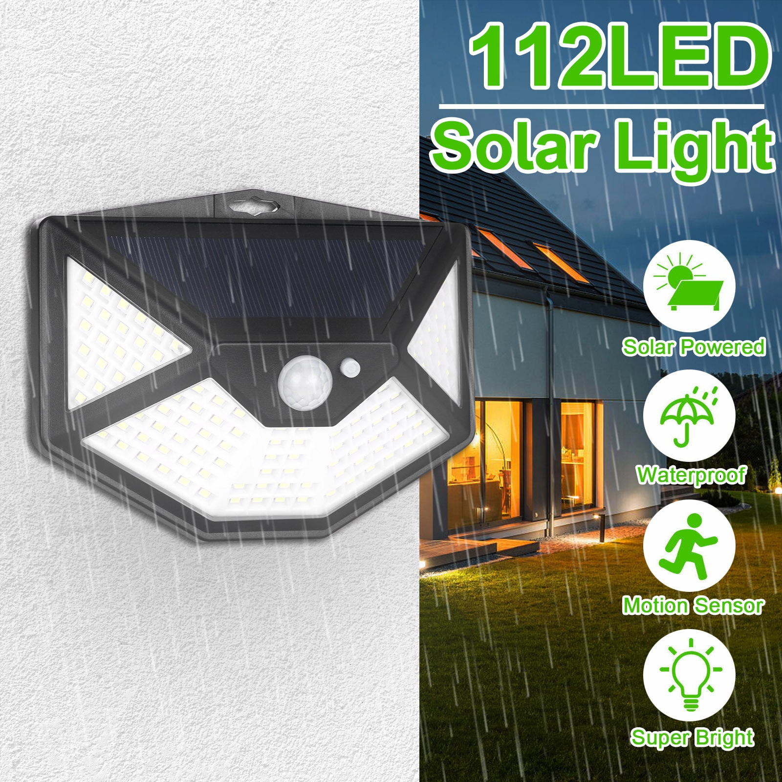 112 LED Pir Motion Sensor Wall Light Solar Power Waterproof Outdoor Garden Lamp 3 Motion Sensor Modes Ip65 Weatherproof Lights