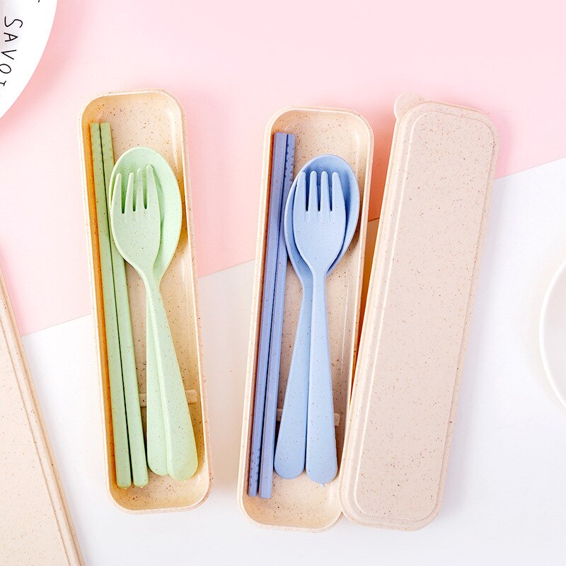 Straw Tableware Wheat Straw Tableware Three-Piece Portable Travel ... – Vicedeal