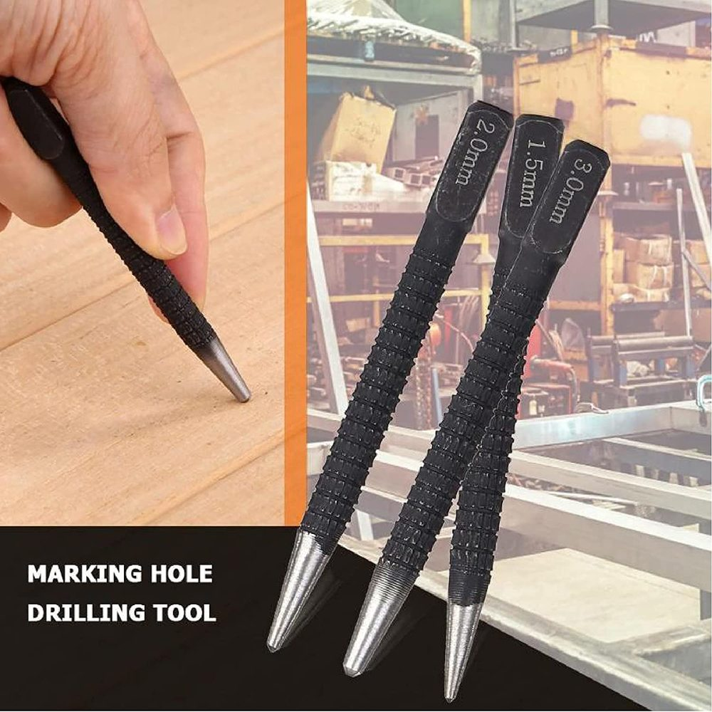 3Pcs 1.5mm/2mm/3mm Alloy Steel Center Punch Metal Wood Marking Drilling Tool brocas para metal broca madeira core for metal