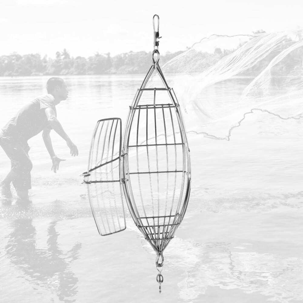 Stainless Steel Olive Shape Fishing Bait Lure Cage Bait Fishing Trap Basket