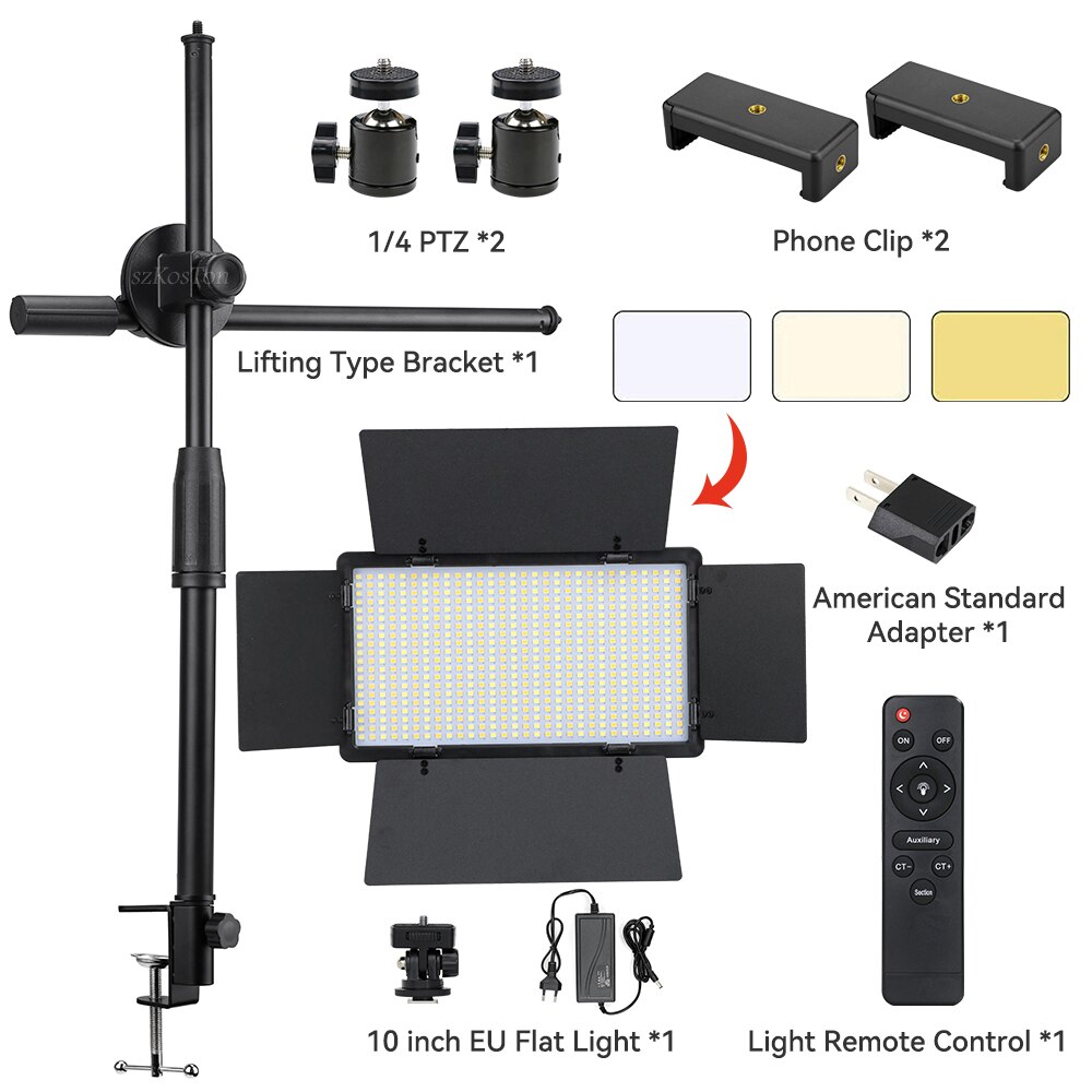 Multifunction Lift Desk Clamp Mount Stand LED Ring Light DSLR Camera Mobile Phone Table Bracket Overhead Shooting Video Studio