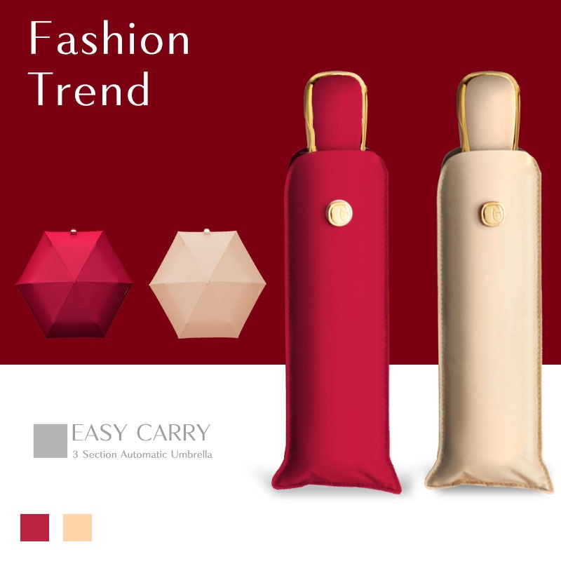 Olycat luxo ultraleve guarda-chuva chuva feminino resistência ao vento automático portátil viagem sol anti uv 3 dobrar guarda-sóis 6 costelas parasol