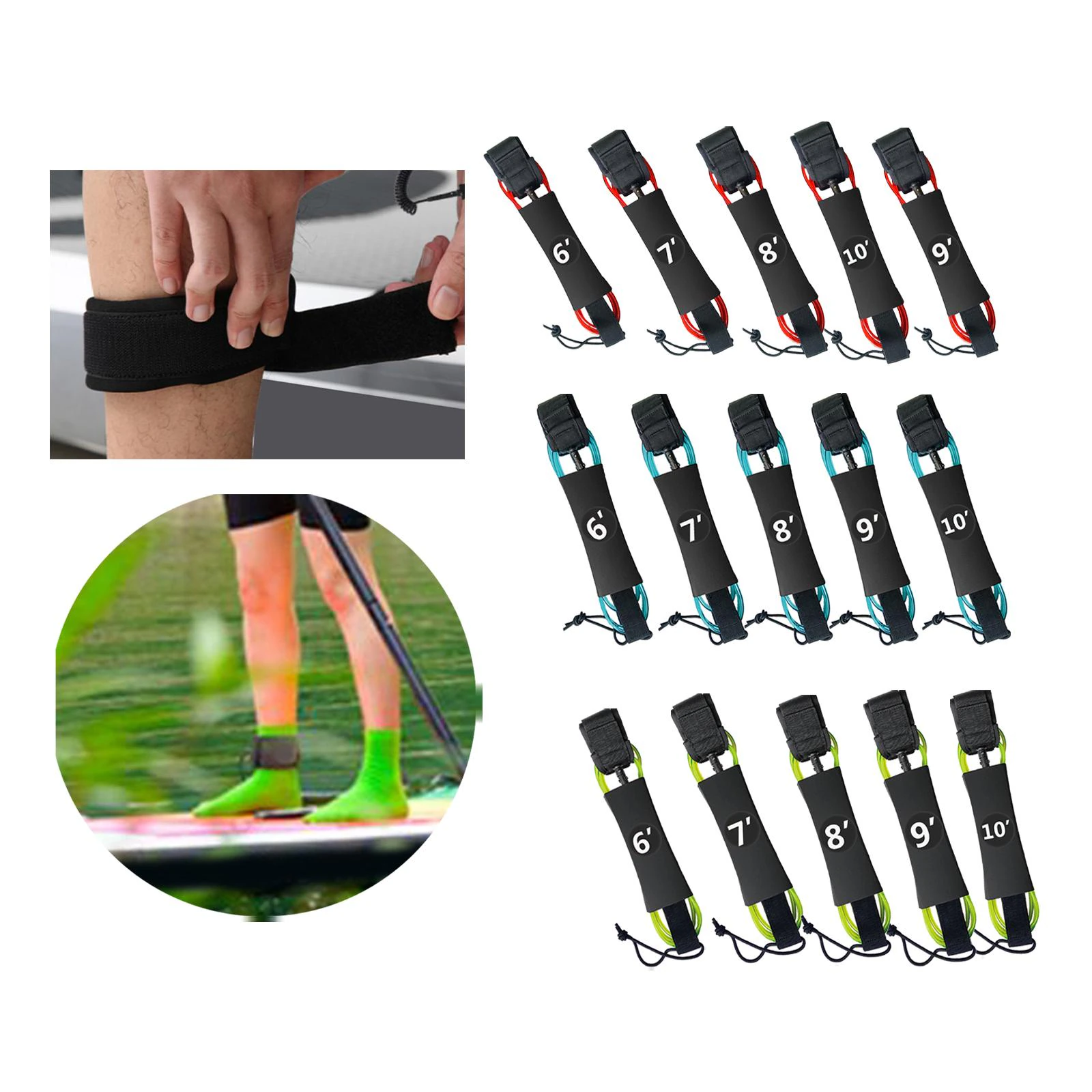 Correa de Surf de 6-10 pies, tabla de SUP, cuerda para pierna de Surf, correa para tabla de Surf, giratorios de acero inoxidable de TPU, tabla de Paddle inflable, cuerda para pie Longboard