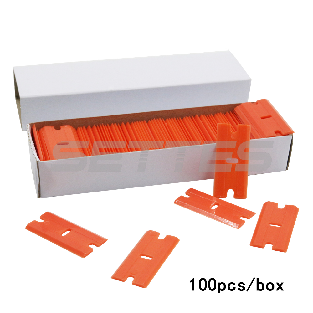 100Pcs DIY Plastic Razor Blades and Razor Scraper Double Edged Sticker Removal Tool US