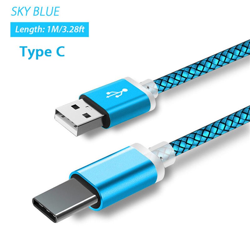 Cabo longo extra de conector tipo c, cabo de conector para blackview p10000 bv9600 bv9500 bv9000 bv7000 bv6800 pro ulefone power 3 com 10mm cabo do cabel do s: Skyblue Type C Cable