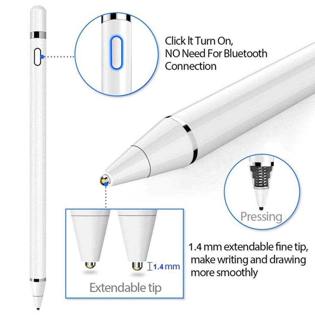 lápiz táctil Universal Stylus para Ipad, para Iphone, para Samsung, 1,4mm para Galaxy, punta de bolígrafo de alta sensibilidad, blanco para Apple
