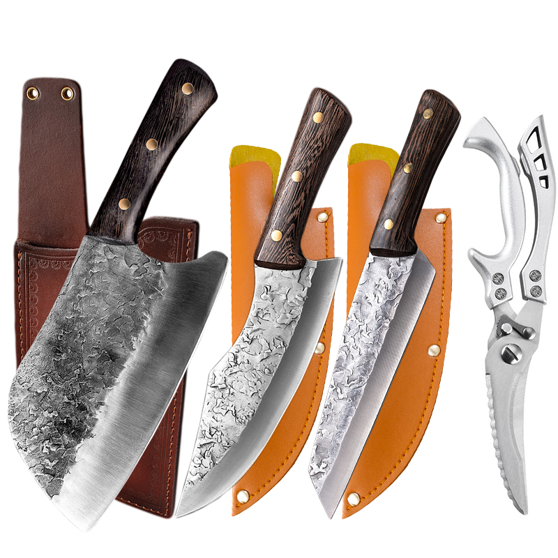 8" Handmade Butcher Knife Stainless Steel Chopping Boning Slicing Knives Cutlery Wenge Wood Cleaver Chopper Chef Kitchen Knife
