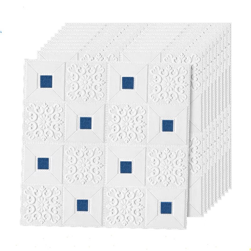 10 kpl 3d stereoseinätarraa itseliimautuva katto koristetarra olohuone makuuhuone vedenpitävä tapetti vaahtotapetti: Valkoinen sininen / 70 x 70 cmx 5 kpl