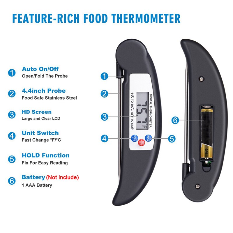 Moseko bbq thermometer vlees opvouwbare digitale oven voedsel keukenthermometer melksonde water olie vloeistof kookgerei