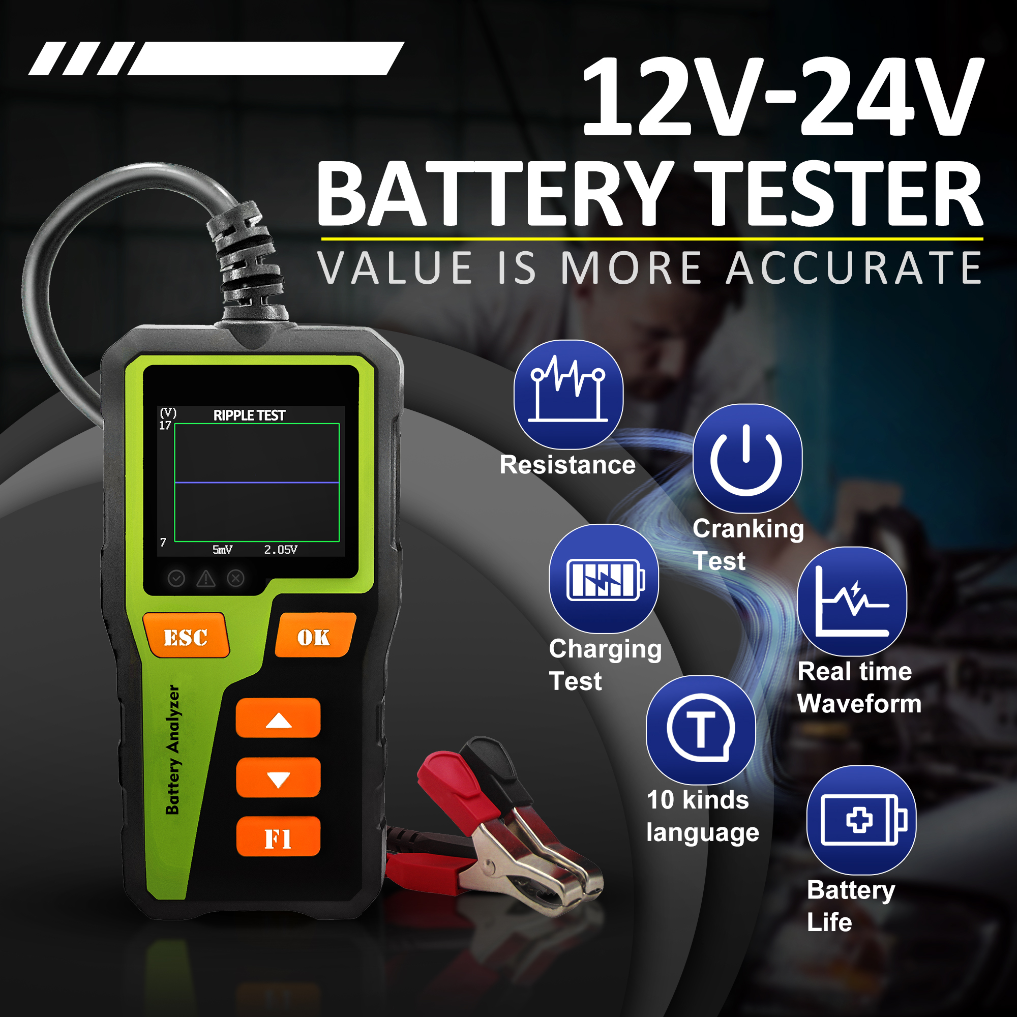 BT-30 Batterie Tester zuletzt Tester Autobatterie Tester abs digitaler Autobatterie analysator für sterben meisten Batterien unterstützt 10 Sprachen