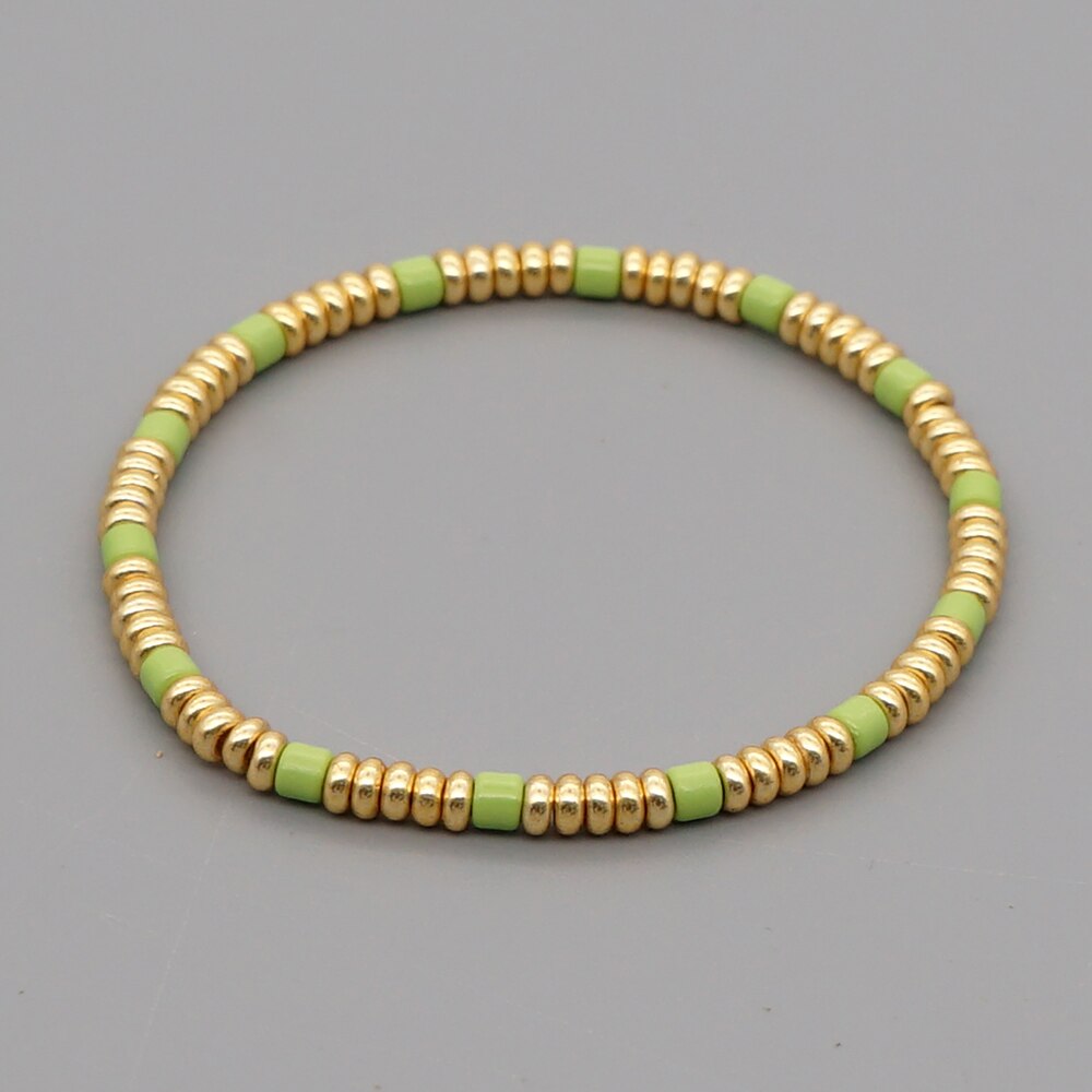 Go2 boho guldfarvet beaded armbånd til kvinder smykker boho armbånd elastisk pulsera mujer moda emalje perler smykker: Tob 200004g