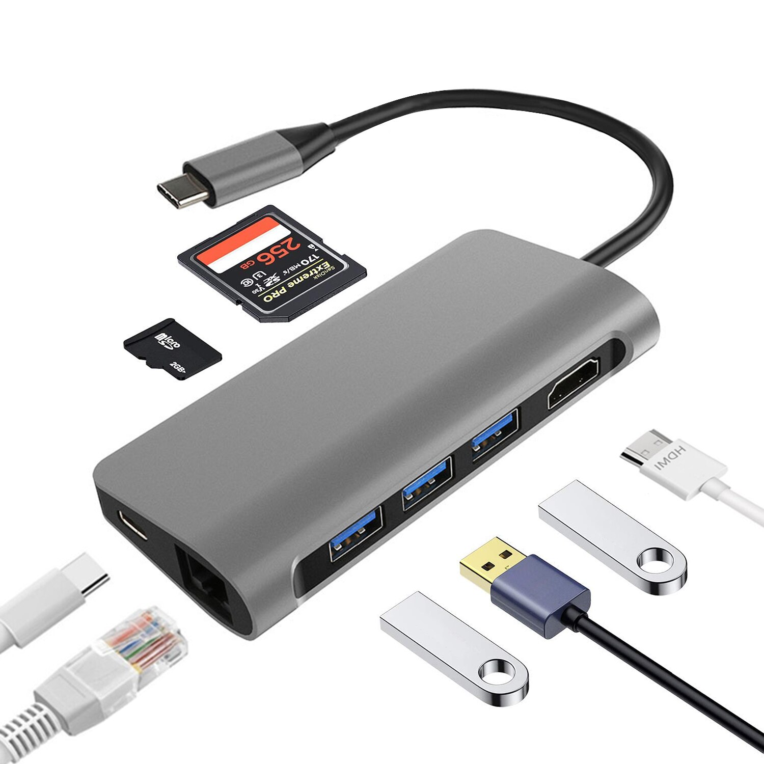 8 in 1 USB C Docking Bahnhof Typ C Verlängern zu 4 K UHD HDMI, 3 USB 3.0 Häfen, SD/TF Slot, RJ 45, USB-C Ladung Hafen für MacBook: Default Title