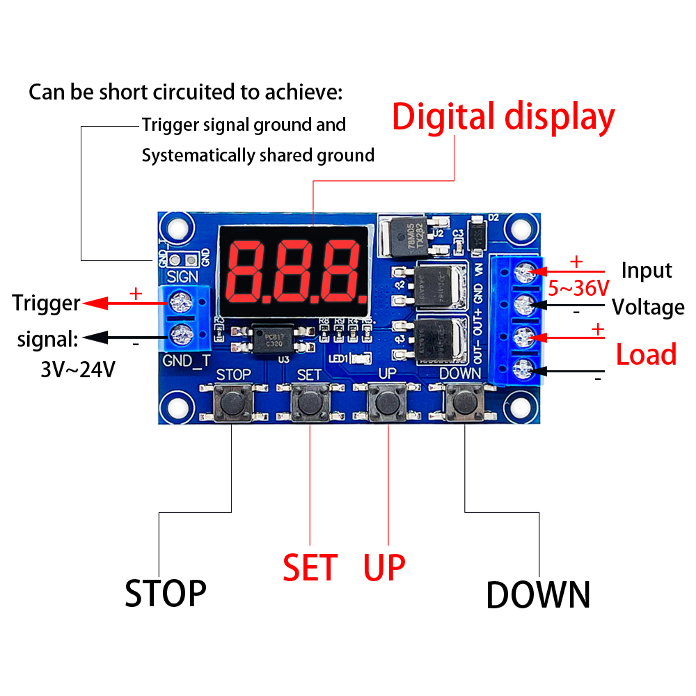 Dc 6-30v digitala tidsfördröjningsreläer led-display automatiseringscykeltimerkontrollbrytare justerbart tidsrelä tidsfördröjningsbrytare