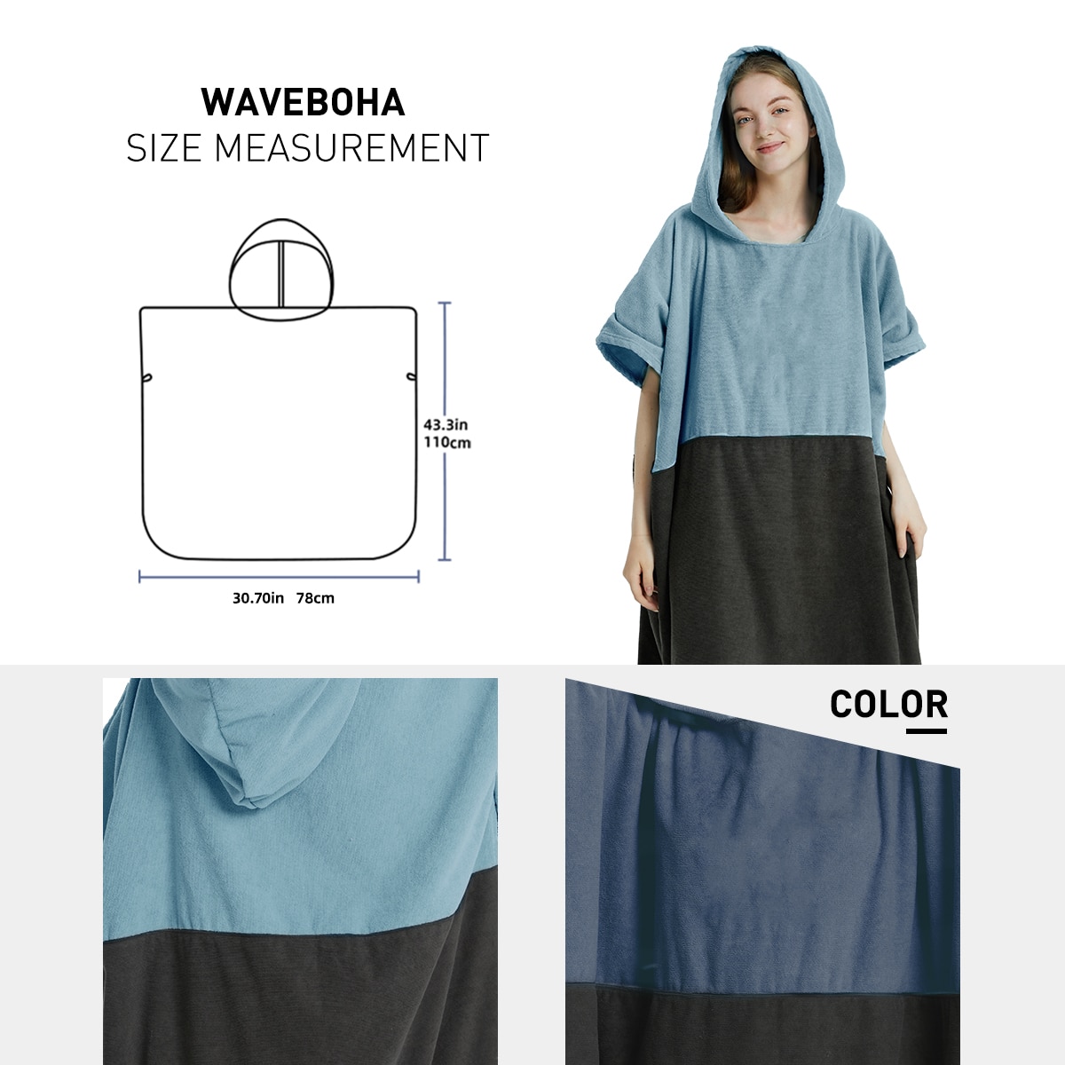 Surfponcho handdoek poncho sneldrogende handdoek hoodie microvezel strandjas omkleedponcho zwemhanddoek strandponcho voor volwassenen
