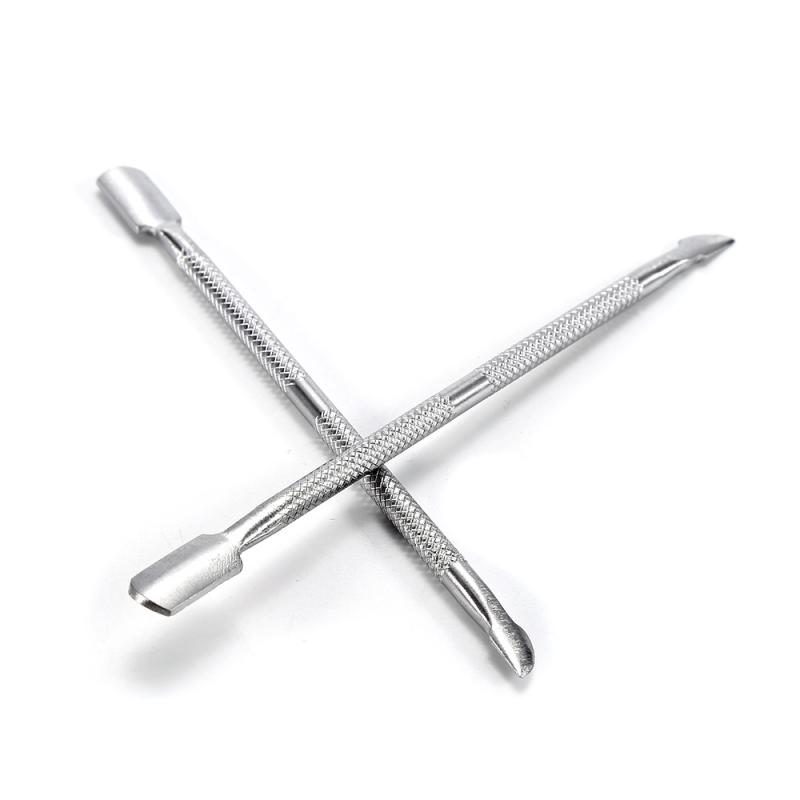 Espátula de acero inoxidable para uñas, herramienta de manicura para exfoliar cutículas, piel muerta, doble cabezal, 7/1 Uds.