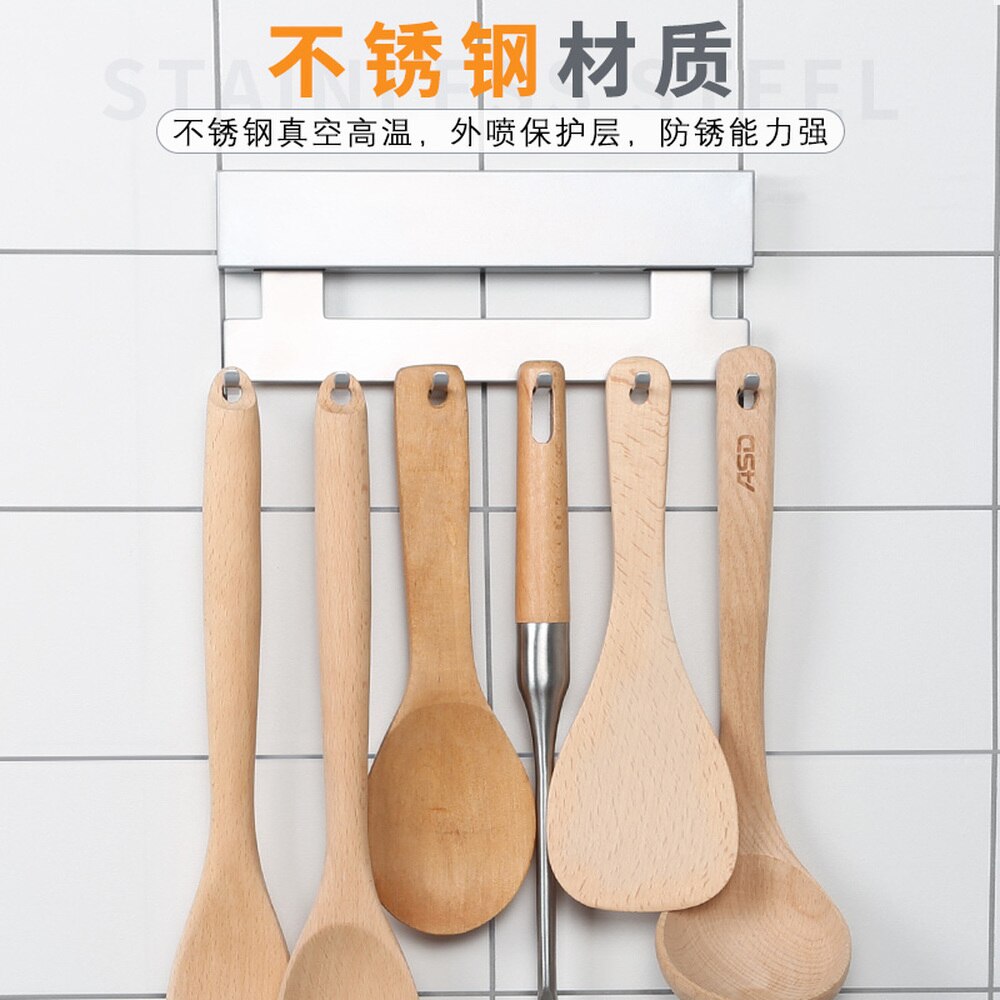 Strong adhesive hook kitchen stainless steel wall hanging rack 6 row of hooks kitchen seasoning storage rack wx8071125