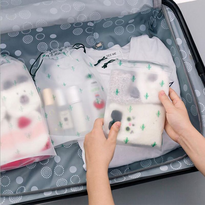 Transparent Drawstring Makeup Bag Women Cosmetic Bag Cactus Zipper Bath Storage Pouch Make Up Beauty Organizer Case