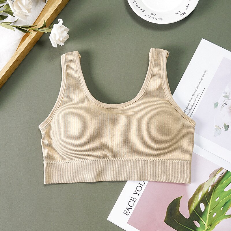 Women Yoga Sport Bra Breathable Fitness Running Vest sleep Underwear Padded Crop Tops Underwear gym top bras dormir tops: Khaki