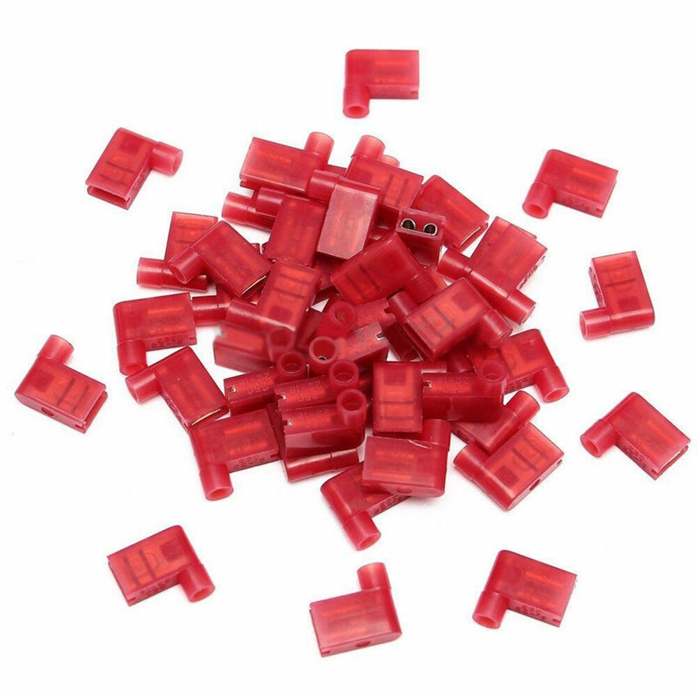 50PCS Red 22-18AWG Right Angle Flag Wire Female Spade Crimp Terminal Connectors