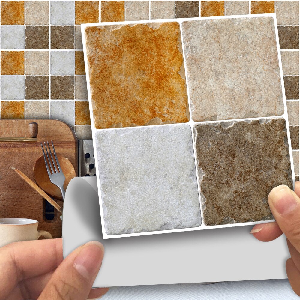 25Pcs Mosaic Tile Stickers Transfers Kitchen Grey Antique Marble Effect Self-adhesive Wall Decor 10x10cm/15x15cm
