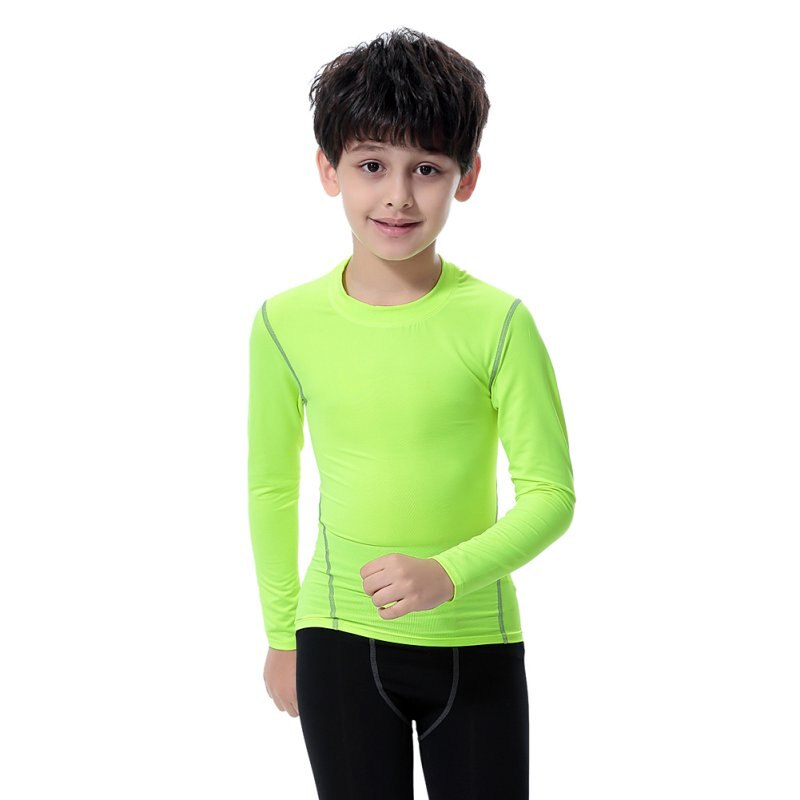 Børn børn dreng pige kompression bundlag skind tee termisk sports t-shirt hurtigtørrende tøj: Grøn / 120