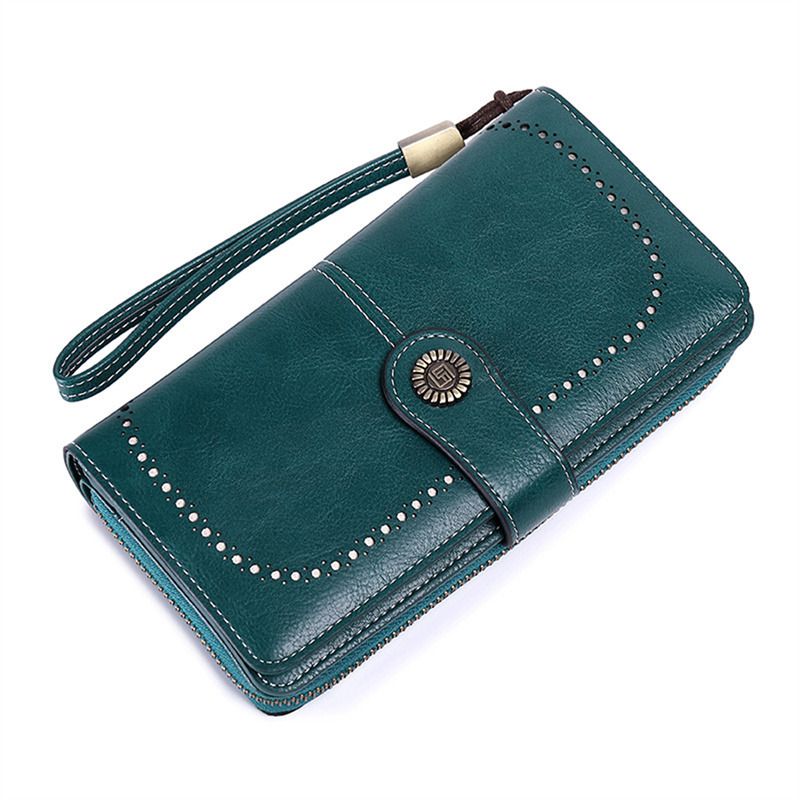 Vintage Ladies Long Leather Wallet Retro Natural Skin Zipper Coin Bag Card Holder Large Capacity Wallet For Girl
