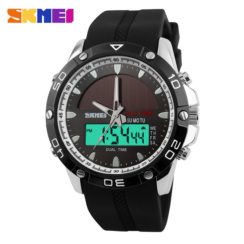 Skmei Dual Time Display Mannen Digitale Quartz Horloge Chronograph 50M Waterdicht Horloge Man Sport Horloges Relogio Masculino 1064: Silver