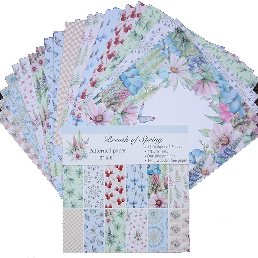 24pcs/set DIY Album Background Paper Scrapbook Background Paper Card Making Background Paper 6'' Single-Sided Pattern Paper: 35