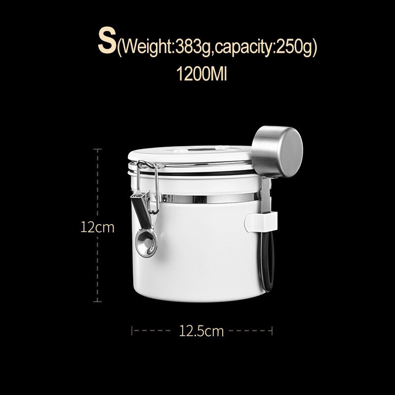 Recipiente de almacenamiento para granos de café, recipiente hermético de acero inoxidable sellado con válvula de CO2, mantiene los cereales frescos, tarro de té y caramelo: 1200ML-White