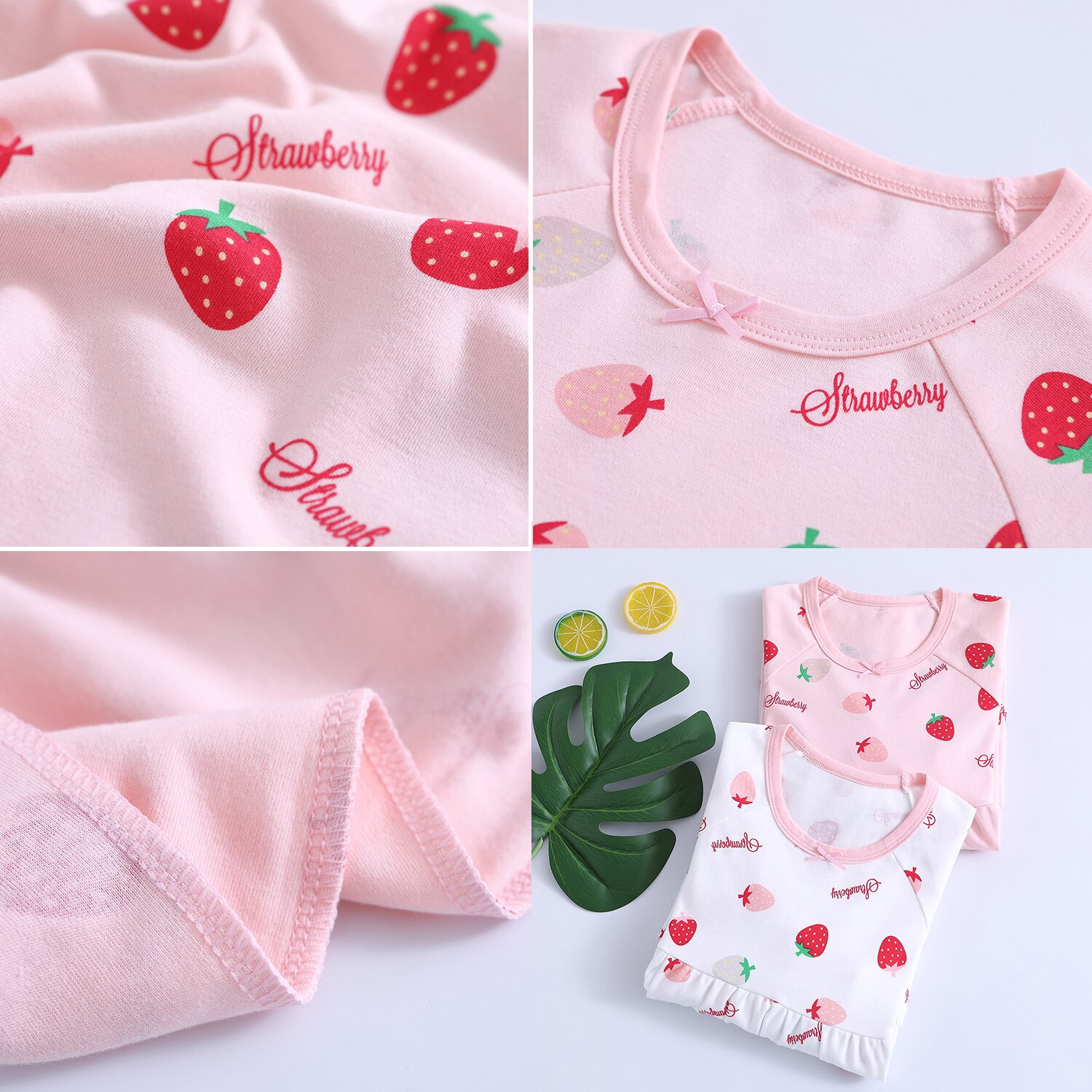 Aardbei Katoen Meisje Nightgowns Kids Nachtkleding Jurk Lange Mouw Zachte Nachtkleding Kids Jurken voor Meisjes