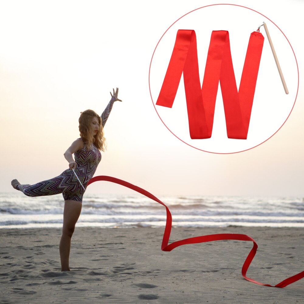 2Pcs 2m Colorful Rhythmic Gymnastics Ribbon Dancing Gymnastics Ribbon Dancing Streamers for Kids Children (Red): Red