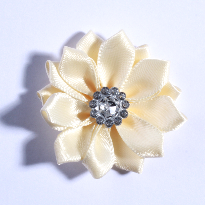 120PCS 4CM Multilayer Mini Satin Flower With Acrylic Button Silk Ribbon Fabric Flower For Head Wear U Pick Color