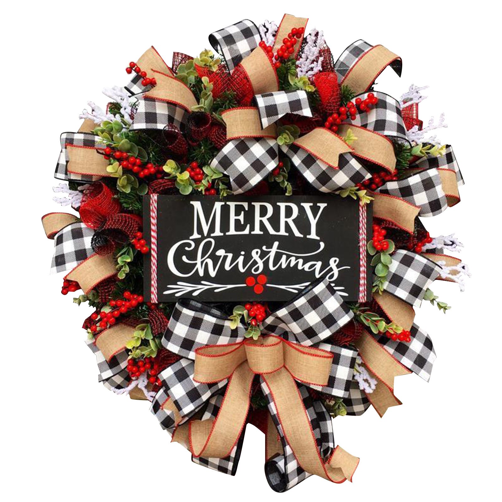Kerst buffel check krans kerstfestival raam muur krans 28cm/45cm/50cm/35cm/60cm e2s