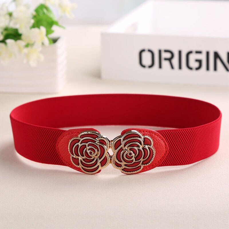 Hengreda, cinturón ancho para vestido de mujer , faja ancha elástica, corsé de cintura, faja de , hebilla de flores: Rojo