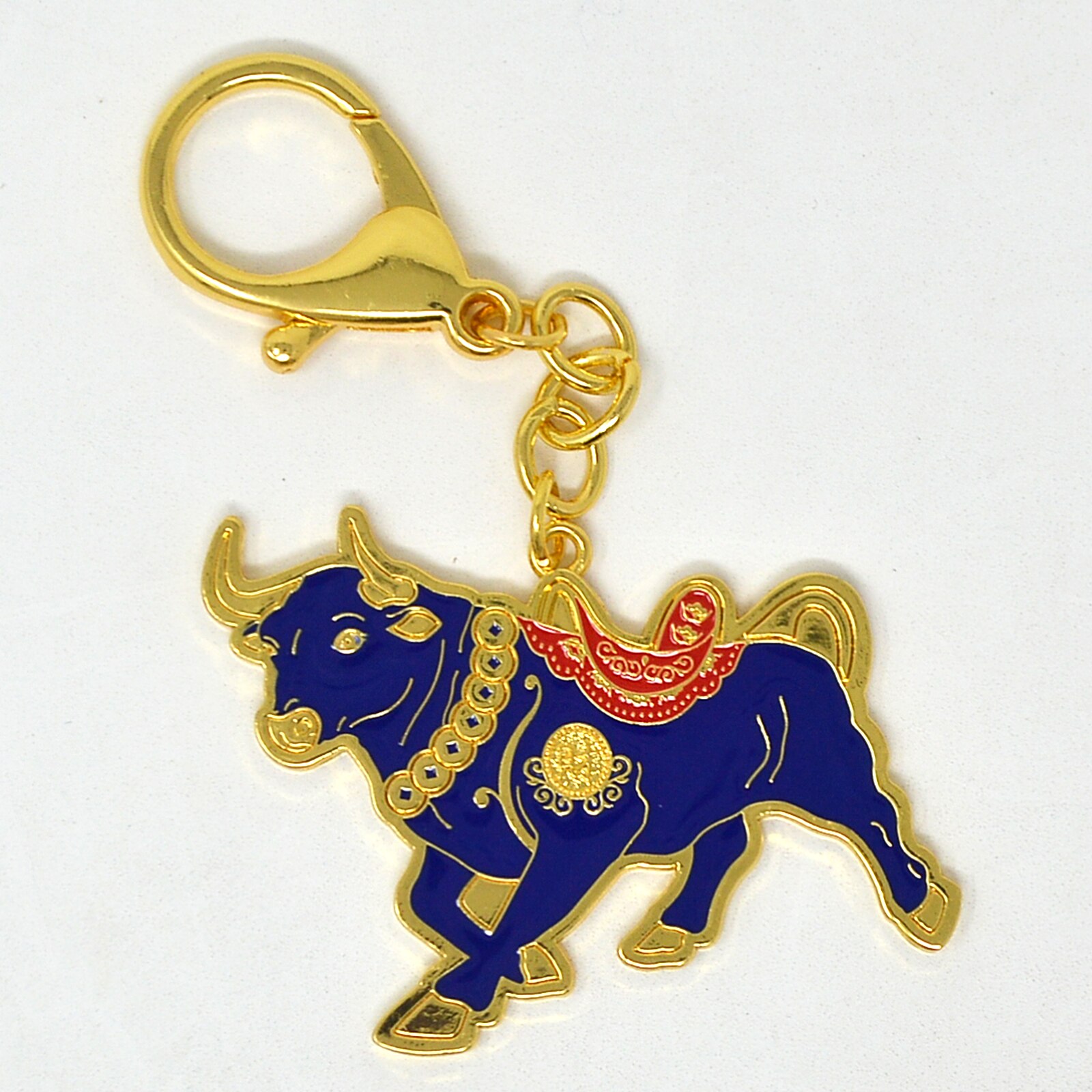 Feng Shui Asset riqueza Bull-llavero para colgar, buey del horóscopo, azul, W4313
