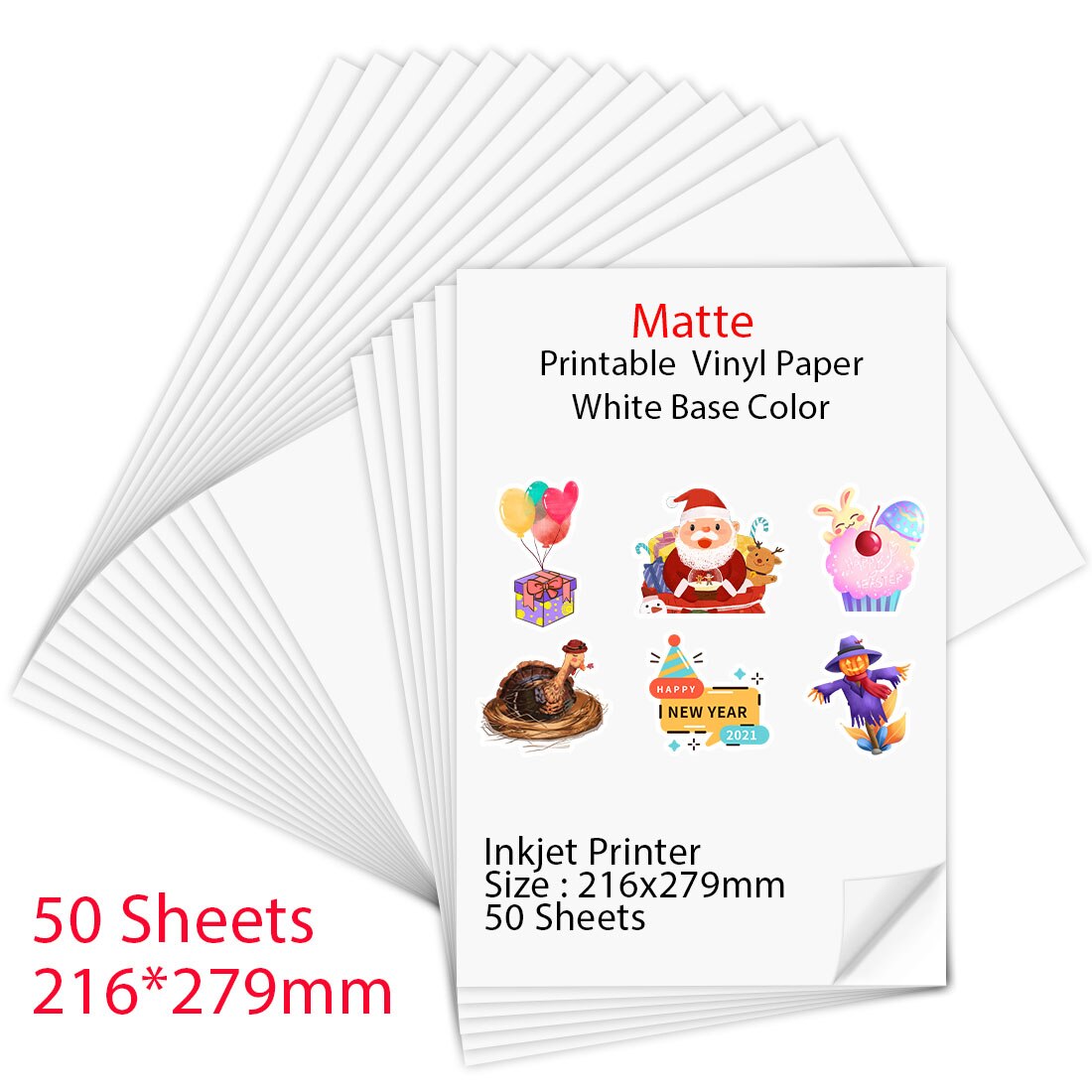 100Sheets 216*279mm Glossy Printable Vinyl Sticker Paper Self-adhesive Copy Paper for Inkjet printer DIY Crafts Waterproof Paper: 50 Sheets Matte