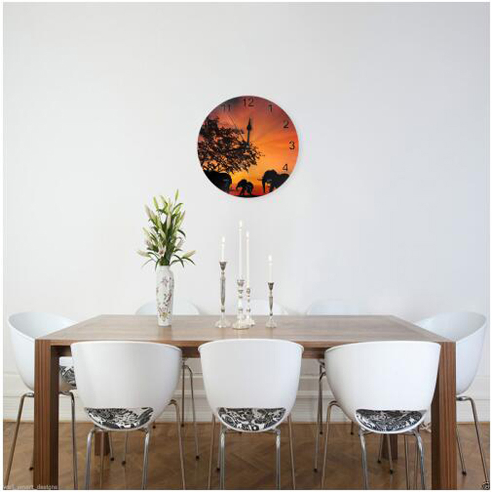 Elephant Painting Wall Clocks Numeral Digital Dial Mute Silent Non-Ticking Battery Operated Clocks Decor Art for Living Room