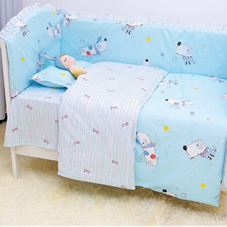 Bambino Letto Paraurti Culla Paraurti di Protezione 100% Della Stampa di Cotone Molle di Sicurezza Del Bambino Del Bambino di Sonno Set di Biancheria Da Letto Per Il Bambino Appena Nato Paraurti: blue dog 120x60