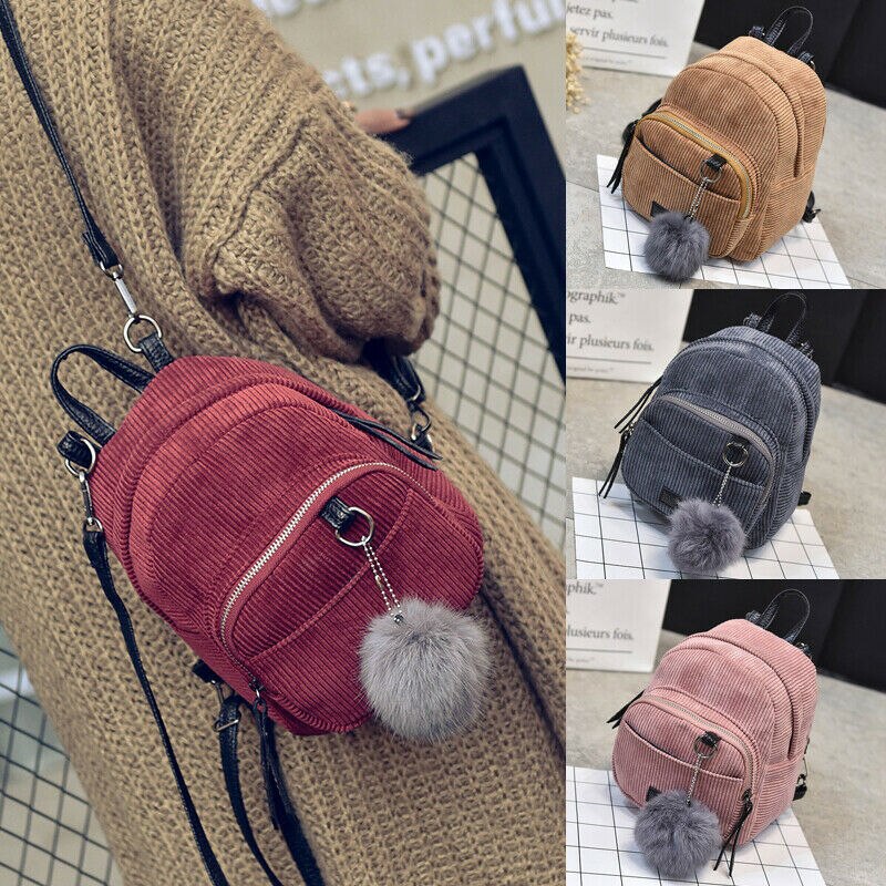 Autumn Winter Girls Ladies Women Casual Solid Color Corduroy Mini Backpack Girls School Bags Travel Shoulder Bag 4 Colors