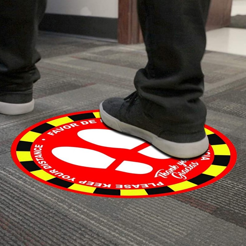 1pc Social Distancing Floor Decals Safety Floor Sign Poster Maintain 6 Foot Distance Anti-Slip Commercial Grade 11" Round